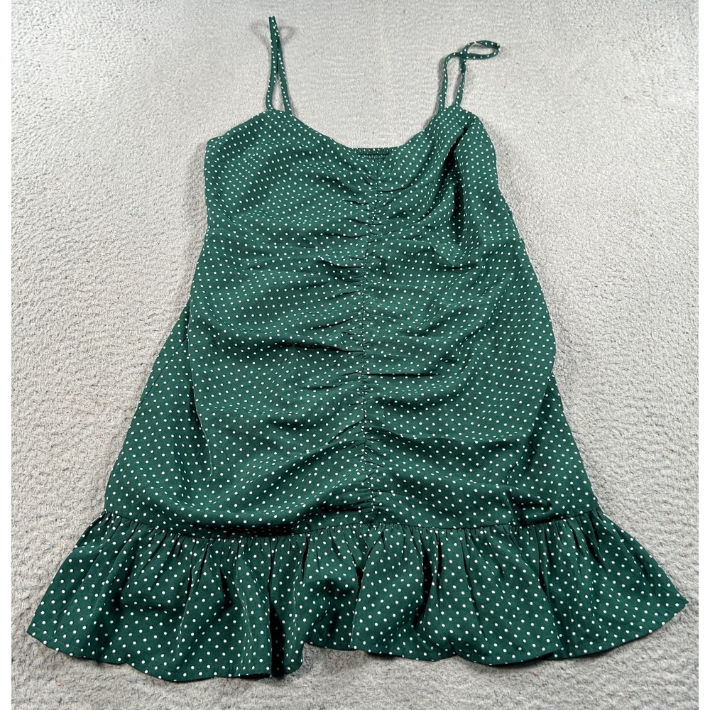 Urban Outfitters Mini Dress Women's Large Green Ruffle Polka Dot Cocktail Party
